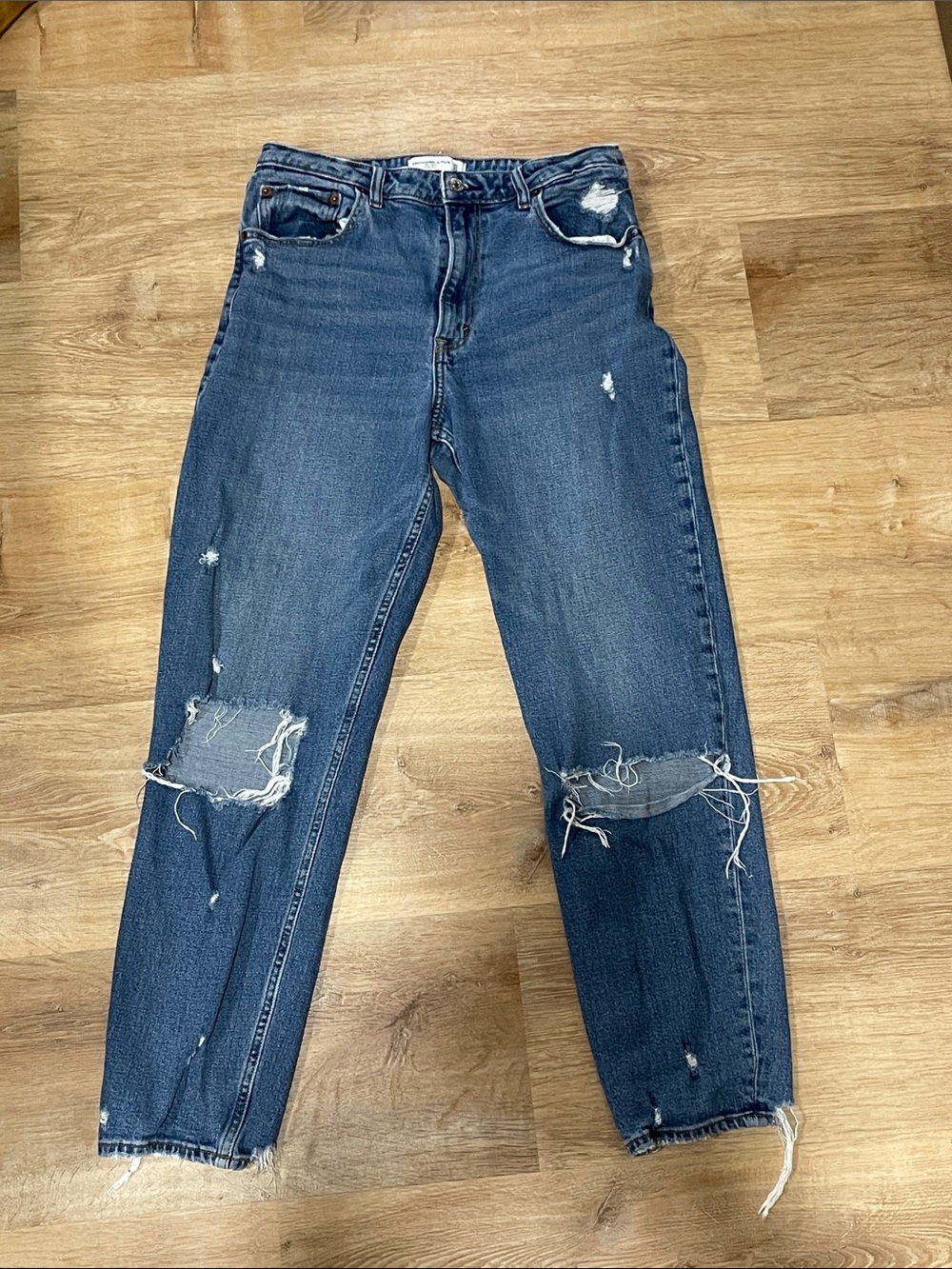 Abercrombie & Fitch Distressed Dark Blue Boyfriend Jeans